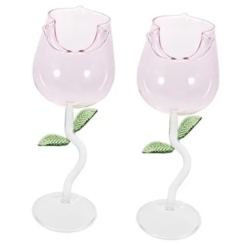 Produktbild: DECHOUS 2 Stück Weinkelch Mit Rosenblüte Glas Rosenförmiger Kelch Für Die Bar Exquisiter Glasbecher Rotweinbecher Zum Valentinstag