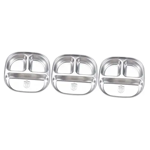 Produktbild: DECHOUS 3St Fachplatte für den einzug snackdisk Essensplatte mit Mehreren Fächern Diät-Kontrollplatte Tablett Haushaltsgeschirr Speiseteller aus Edelstahl Silver Wiederverwendbar