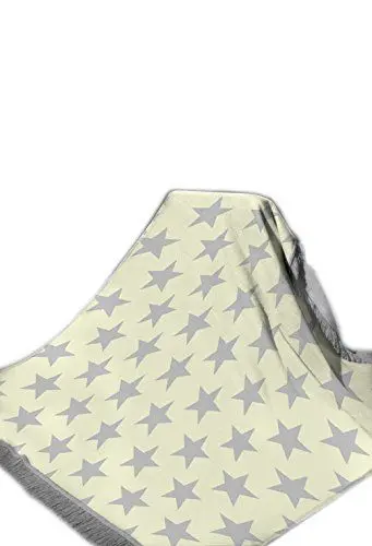 Produktbild: Decke Wohndecke mit Fransen Spieldecke Kinderdecke Kuscheldecke mit Sternen Muster in Grau Creme Größe 150x200 cm