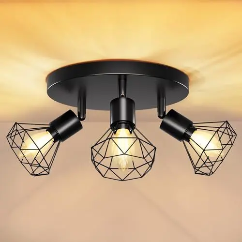 Produktbild: Deckenlampe LED Deckenleuchte Deckenstrahler Schwenkbar 350° LED Deckenspots E14 3 Flammig Schwarz Lampen Küchenlampe Wohnzimmer, Flurlampe Hanging Lamp Ceiling Modern für Flur, Küche, Schlafzimmer