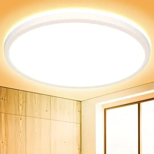 Produktbild: Deckenlampe LED Deckenleuchte Flach Rund - 18W 3000K 1600LM IP44 Modern Warmweiss Led Lampe Badezimmer Badlampe Decke Küchenlampe für Bad Flur Schlafzimmer Wohnzimmer Balkon Treppe Keller Dünn Ø22 CM