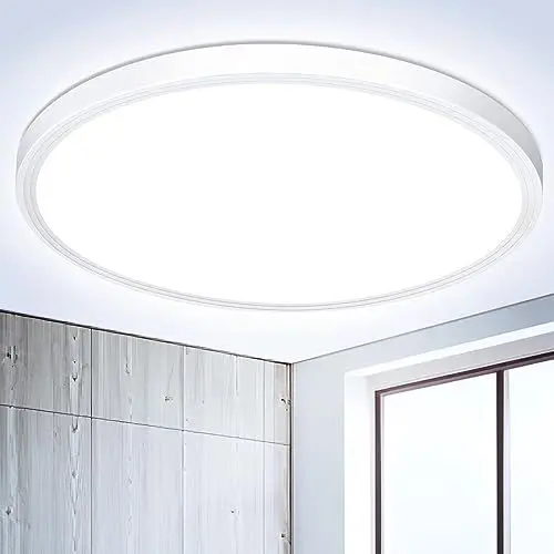 Produktbild: Deckenlampe LED Deckenleuchte Flach Rund - 18W 6500K 1600LM IP44 Modern Kaltweiß Led Badezimmer Lampe, Badlampe Decke Küchenlampe für Bad Flur Küche Schlafzimmer Balkon Wohnzimmer Treppe Keller Ø22CM