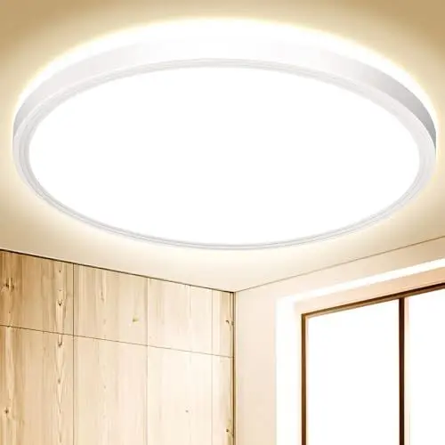 Produktbild: Deckenlampe LED Deckenleuchte Flach Rund - Weiß 18W 4000K 1600LM IP44 Modern Badezimmer LED Lampe Badlampe Decke Küchenlampe für Bad Flur Balkon Schlafzimmer Wohnzimmer Küche Keller Ultra Dünn Ø22 CM