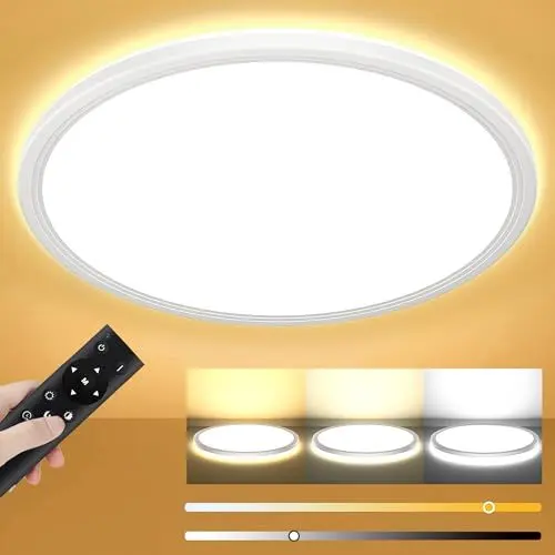 Produktbild: Deckenlampe Led Deckenleuchte Dimmbar mit Fernbedienung - 24W 2400LM Ø30cm H2.4cm Rund Flach LED Panel Decke Lampe für Schlafzimmer Badezimmer Küche Wohnzimmer Kinderzimmer 3000K-6500K IP44 Ultra Dünn