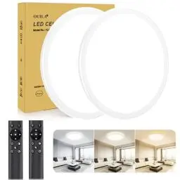 Produktbild: Deckenlampe Led Deckenleuchte Flach Dimmbar mit Fernbedienung (2Stück),3000K~6500K, Ø30cm 24W IP44, H2.7cm Ultra Dünn Rund Lampen Led Deckenleuchte für Wohnzimmer Küche Kinderzimmer Badezimmer-Weiß