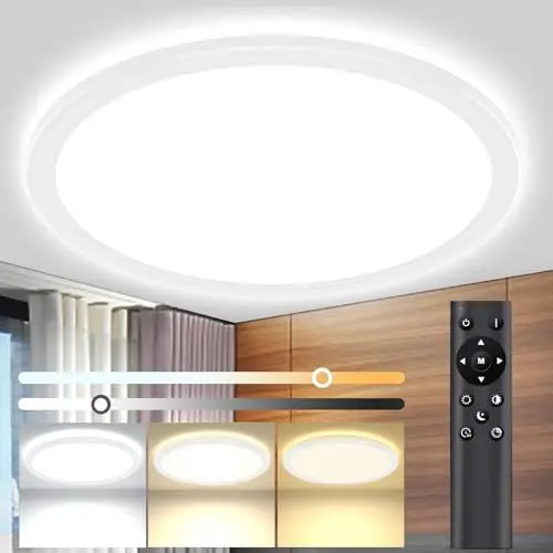 Produktbild: OUILA LED-Deckenleuchte, runde Decke, moderne dimmbare Deckenleuchte, 3000 K-6000 K, 30 cm, 18 W, Deckenleuchte mit Fernbedienung, 1600 lm, Deckenschlafzimmerlampen, Wohnzimmer, Küche, Badezimmer, Flu
