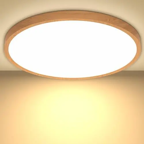 Produktbild: Led Deckenleuchte Deckenlampe Holzolzoptik Lampe, Flach Rund Led Lampe Decke Ø30CM 24W 3000K 2400LM Warmweiss Led Deckenlampe Wohnzimmer für Kinderzimmer Schlafzimmer Flur Bad Küche Badezimmer Keller