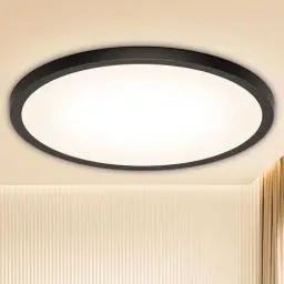 Produktbild: Deckenlampe Led Deckenleuchte Schwarz Lampe - Flach Rund Modern Warmweiss Deckenlampe Badezimmer Lampe Decke Badlampe Küchenlampe für Wohnzimmer Keller Flur Küche Schlafzimmer - 18W 3000K 1600LM 22CM