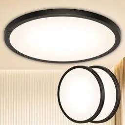 Produktbild: Deckenlampe Led Deckenleuchte Schwarz Lampe - Flach Rund Modern Warmweiss Deckenlampe Badezimmer Lampe Decke Badlampe Küchenlampe für Wohnzimmer Keller Flur Schlafzimmer 18W 3000K 1600LM 22CM 2 Stück