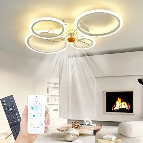 Produktbild: Deckenleuchte mit Ventilator, leise, weiß, Deckenventilator mit Beleuchtung, App und Fernbedienung·· 60 W, 6000 lm, dimmbar, LED, für Wohn-, Schlaf- und Esszimmer, 6-Gang, Timer
