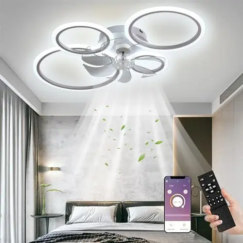 Produktbild: LED Deckenventilator mit Beleuchtung, 85CM Lampe mit Ventilator Und Fernbedienung APP, 60W Deckenlampe Mit Ventilator Deckenventilator mit Licht, Ceiling Fan Für Schlafzimmer Wohnzimmer,Weiß