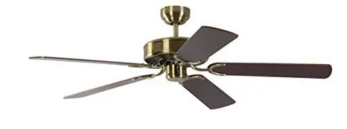 Produktbild: Deckenventilator ohne Beleuchtung Potkuri, Gehäuse Messing Antik, Wendeflügel Walnuss oder Walnuss mit Rattaneinlage , 132 cm, für Räume bis zu 25m²