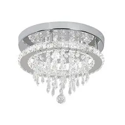 Produktbild: Deckrico Moderner K9 Kristall Kronleuchter 3 LED Leuchten aus Edelstahl Hängelampe Lampenfassungen Bündig Montiert für Esszimmer Badezimmer Schlafzimmer Wohnzimmer (Kaltweiß)