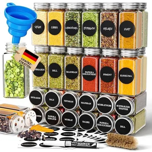 Produktbild: Deco haus® Gewürzgläser Eckig mit Gewürzetiketten Gewürzgläser mit Streueinsatz 36er Set - Gewürzdosen Set Gewürzbehälter Gewürzaufbewahrung - Spice jars Gewurzglaeser Gewürzstreuer Glas