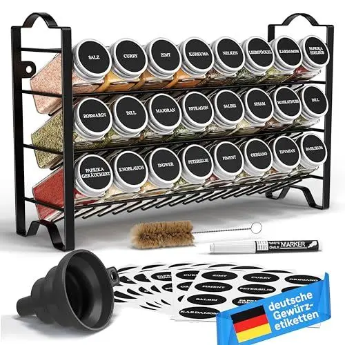 Produktbild: Deco haus® Gewürzregal Stehend & Wand (MIT GEWÜRZDOSEN & ETIKETTEN) - Gewürz Organizer - Spice Rack Organizer - Gewürzständer - Gewürzregalsystem Hängend - Gewürzaufbewahrung - Gewürzgläser mit Regal
