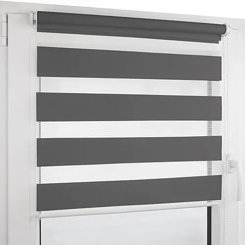 Produktbild: Deco4Me Doppelrollo Klemmfix ohne Bohren (115 x 160 cm, Anthrazit) - Duo Rollo lichtdurchlässig - blickdichte Rollos für Fenster ohne Bohren - Klemmrollo, Fensterrollo, Innenrollo (Stoffbreite 111 cm)