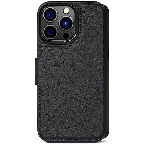 Produktbild: Decoded Premium Klapphülle - iPhone 14 Pro Max - Getestet von Apple - Mit Kartenhalter - Europäisches Leder - Stoßdämpfend - Handyhülle - Schutzhülle - Rundumschutz - Handy Hülle – Schwarz