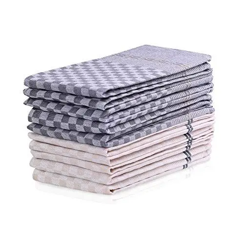 Produktbild: DecoKing 10er Set Küchentücher 50x70 cm mit Aufhänger 100% Baumwolle Creme Grau Grafit hochwertige Geschirrtücher Louie