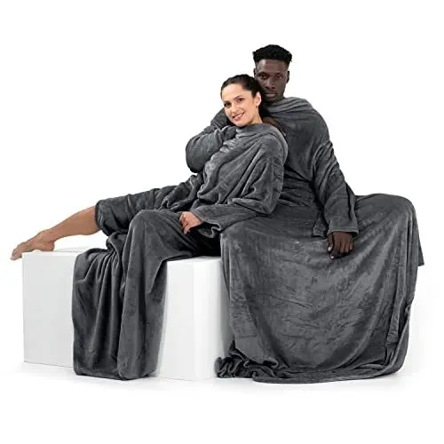Produktbild: DecoKing Decke mit Ärmeln Geschenke für Frauen und Männer 170x200 cm Grau Microfaser TV Decke Kuscheldecke Weich Lazy