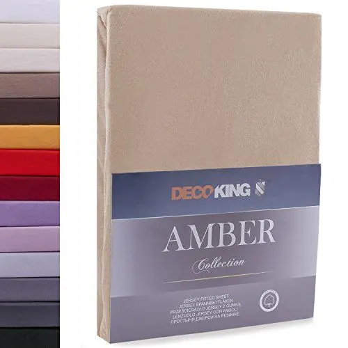 Produktbild: DecoKing Spannbettlaken 200x200 200x220 cm 100% gekämmte Baumwolle Cappuccino Spannbetttücher Jersey Boxspringbett Amber 200 x 200 200 x 220
