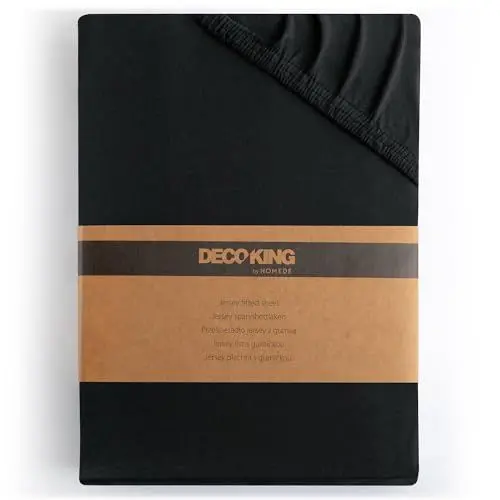 Produktbild: DecoKing Spannbettlaken 200x220 220x240 cm 100% gekämmte Baumwolle Schwarz Spannbetttücher Jersey Boxspringbett Amber 200 x 220 220 x 240