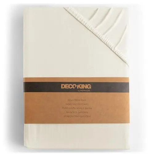 Produktbild: DecoKing Spannbettlaken 200x220 220x240 cm 100% gekämmte Baumwolle Ecru Spannbetttücher Jersey Boxspringbett Amber 200 x 220 220 x 240