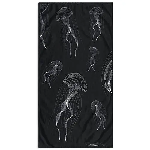 Produktbild: DecoKing Strandtuch groß 90x180 cm Baumwolle Frottee Velours Badetuch dunkelblau Jellyfish