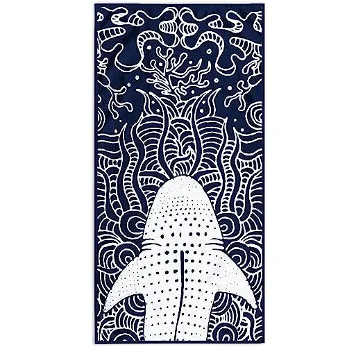 Produktbild: DecoKing Strandtuch groß 90x180 cm Baumwolle Frottee Velours Badetuch dunkelblau Marineblau blau weiß Haifisch Shark