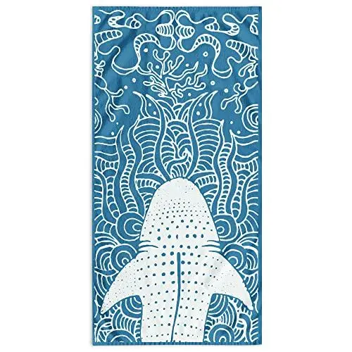 Produktbild: DecoKing Strandtuch groß 90x180 cm Baumwolle Frottee Velours Badetuch dunkelblau Marineblau weiß Shark