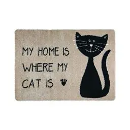 Produktbild: deco-mat Fußmatte Katze 40 x 60 cm Beige - Fussmatte mit Katzen - rutschfest & waschbar - Schmutzfangmatte für Innen und Außen mit lustigem Motiv