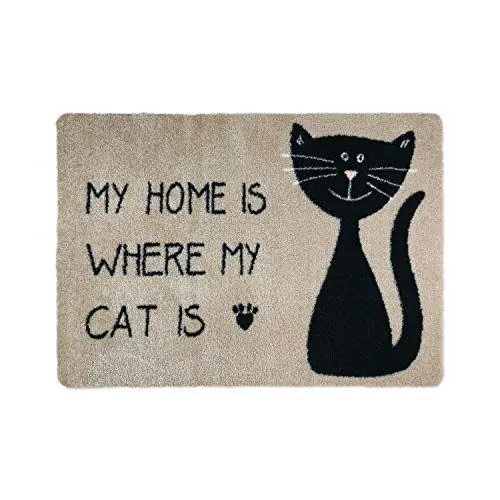 Produktbild: deco-mat Fußmatte Katze 40 x 60 cm Beige - Fussmatte mit Katzen - rutschfest & waschbar - Schmutzfangmatte für Innen und Außen mit lustigem Motiv