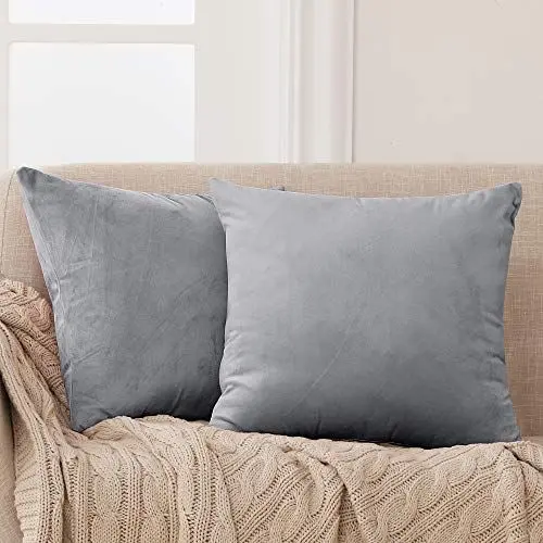 Produktbild: Deconovo Samt Kissenbezug Kissenhülle Dekorativ Kissenbezüge Flansch Sofakissen Zierkissenbezüge Weich für Schlafzimmer Wohnzimmer Kissenhüllen, 40x40 cm, Grau, 2er Set