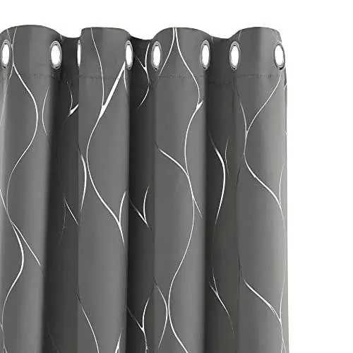 Produktbild: Deconovo Abdunkelnd Gardinen dicke Thermovorhang Kälteschutz Thermogardine Hitzeschutz, Verdunkelungsvorhänge mit Ösen, Thermogardinen für Wohnzimmer, 214x132 cm(HöhexBreite), Hellgrau, 2er Set