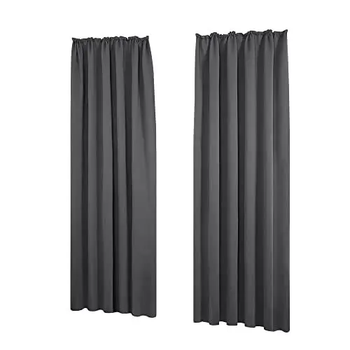 Produktbild: Deconovo Thermovorhang Vorhänge Gardinen mit Kräuselband Blickdicht Lärmschutz, 260x140 cm(HöhexBreite), Dunkelgrau, 2er Set