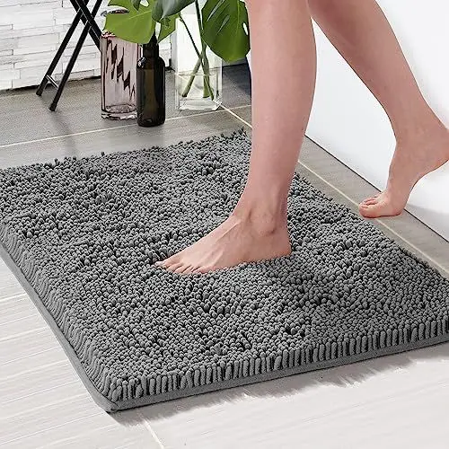 Produktbild: Deconovo Badematte rutschfest Badteppich Waschbar Chenille Badvorleger Wasserabsorbierend Duschvorleger Saugfähig Badematten Hochflor Mikrofaser Badezimmerteppich für Dusche, 70x120 cm, Grau, 1 Stück
