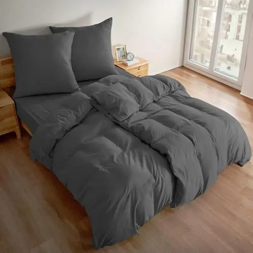 Produktbild: Deconovo Bettdecke Set Bettwäsche Schlafzimmer Bettbezüge Weiche Umweltfreundlich mit Reißverschluss 4teilig, 4tlg: 2 x 135 * 200cm + 2 x 80 * 80cm, Dunkelgrau