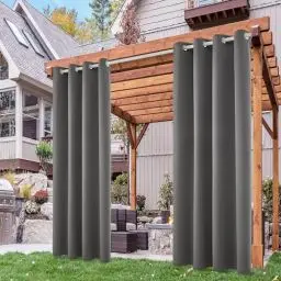 Produktbild: Deconovo Blickdicht Vorhänge Outdoorvorhänge Gardinen Terrassen Sichtschutz Outdoor Vorhang Wetterfest Wasserdicht Sonnenschutz für Balkon Pavillon, 214x132 cm(HöhexBreite), Grau, 2er Set