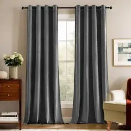 Produktbild: Deconovo Blickdichte Gardinen Vorhänge Blickdicht Gardine Samt Schlafzimmer Vorhang Wärmeisolierende, 180x140 cm(HöhexBreite), Dunkelgrau, 2er Set