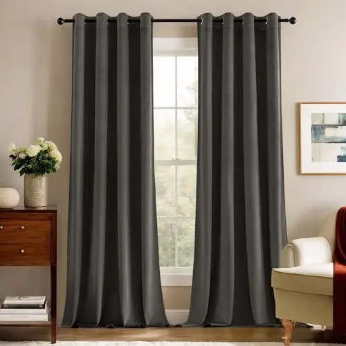 Produktbild: Deconovo Blickdichte Gardinen Vorhänge Blickdicht Gardine Samt Schlafzimmer Vorhang Wärmeisolierende, 290x140 cm(HöhexBreite), Anthrazitgrau, 2er Set