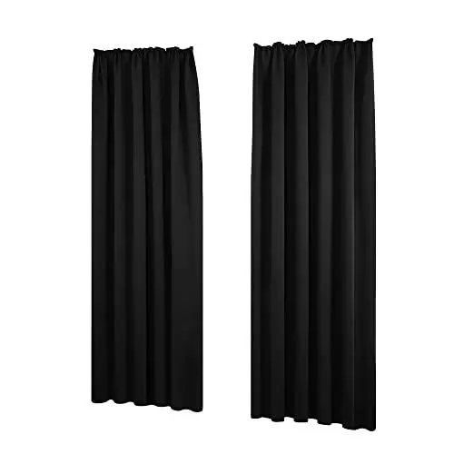 Produktbild: Deconovo Blickdichte Vorhänge Gardinen mit Kräuselband Lärmschutz Winter Wärmehaltung, 290x140 cm(HöhexBreite), Schwarz, 2er Set