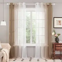 Produktbild: Deconovo Durchsichtige Vorhänge Voile Gardinen mit Ösen, 225x140 cm(HöhexBreite), Braun, 2er Set
