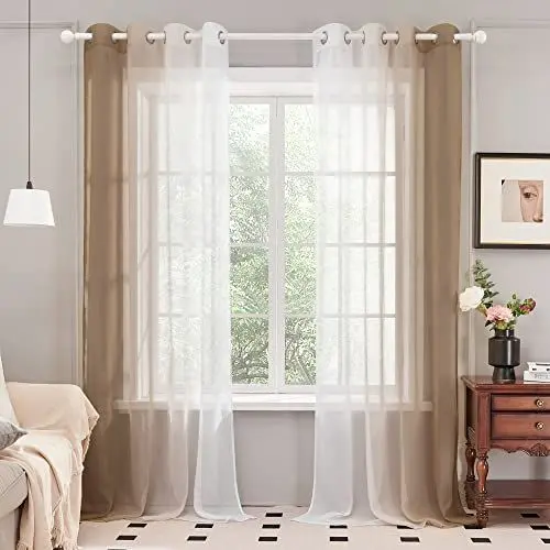 Produktbild: Deconovo Durchsichtige Vorhänge Voile Gardinen mit Ösen, 225x140 cm(HöhexBreite), Braun, 2er Set