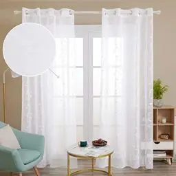Produktbild: Deconovo Gardinen Schals Gardinen Wohnzimmer modern mit Ösen Weiss Transparent Vorhang Deko Store Blatt, 240x140 cm(HöhexBreite), Weiß, 2er Set