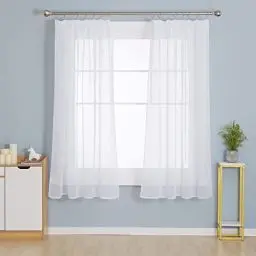 Produktbild: Deconovo Gardinen Transparent in Leinenoptik Vorhänge für Schiene mit Kräuselband Stores Wohnzimmer Schlafzimmer, 160x132 cm(HöhexBreite), Weiß, 2er Set