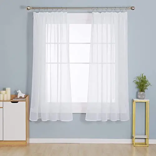 Produktbild: Deconovo Gardinen Transparent in Leinenoptik Vorhänge für Schiene mit Kräuselband Stores Wohnzimmer Schlafzimmer, 160x132 cm(HöhexBreite), Weiß, 2er Set