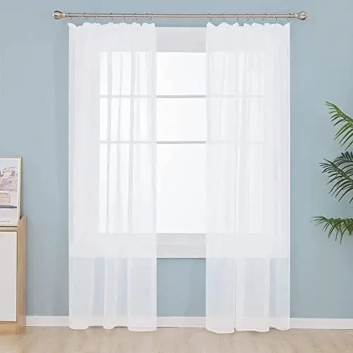Produktbild: Deconovo Voile-Gardinen, für Wohnzimmer, mit Kräuselband für Klemmensystem, Weiß, 245 x 140 cm, 2er-Set