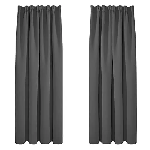 Produktbild: Deconovo Gardinen mit Kräuselband Blickdicht Vorhänge Kälteschutz Vorhang Verdunkelung Gardinen Wohnzimmer, 175x140 cm(HöhexBreite), Dunkelgrau, 2er Set