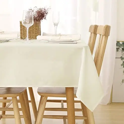 Produktbild: Deconovo Leinenoptik Tischdecke Wasserabweisend Tischwäsche Lotuseffekt 130x220 cm Beige