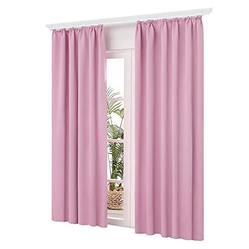 Produktbild: Deconovo Thermovorhang Blickdicht Gardinen Abdunklungsvorhang Lärmschutzvorhang mit Kräuselband, 175x140 cm(HöhexBreite), Rosa, 2er Set