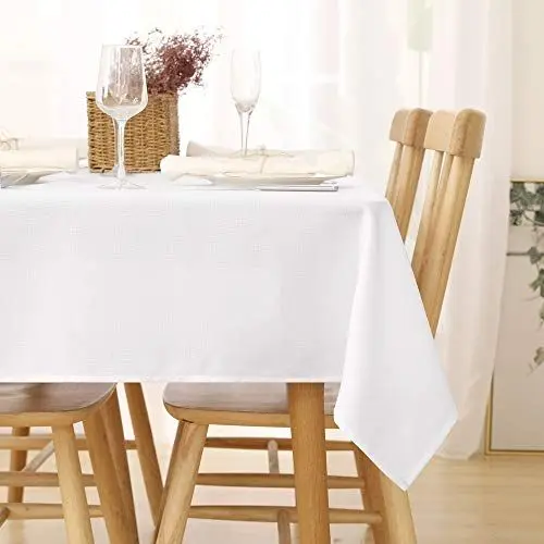 Produktbild: Deconovo Tischdecke Leinenoptik Lotuseffekt Tischwäsche Wasserabweisend Tischtuch 130x220 cm, Weiß, 1 Stück